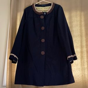 Gorgeous Biden Navy cotton twill embellished coat